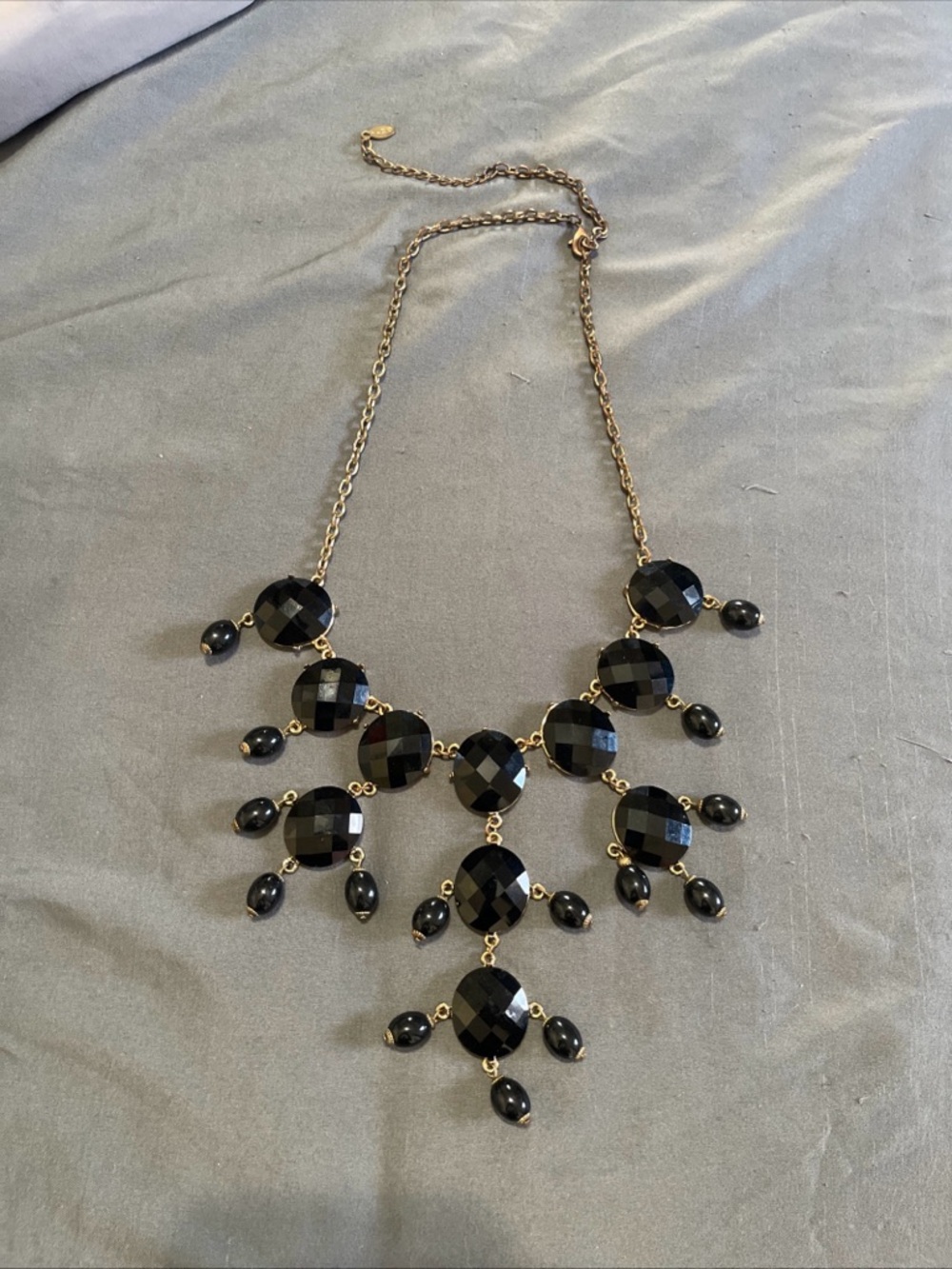 Aldo Gold-Tone Necklace with Black Faceted Drops